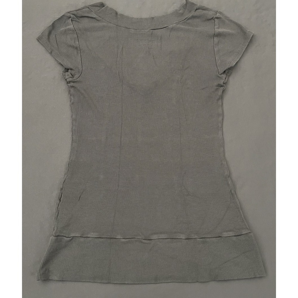 Decree Shirt Womens Medium Gray Stretchy Ribbed Slim Fit Short Sleeve Y2K - Picture 8 of 10